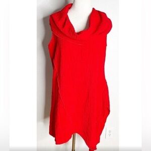 Ali Miles Red Cowl Neck Asymmetrical Sleeveless Tunic Blouse Top
